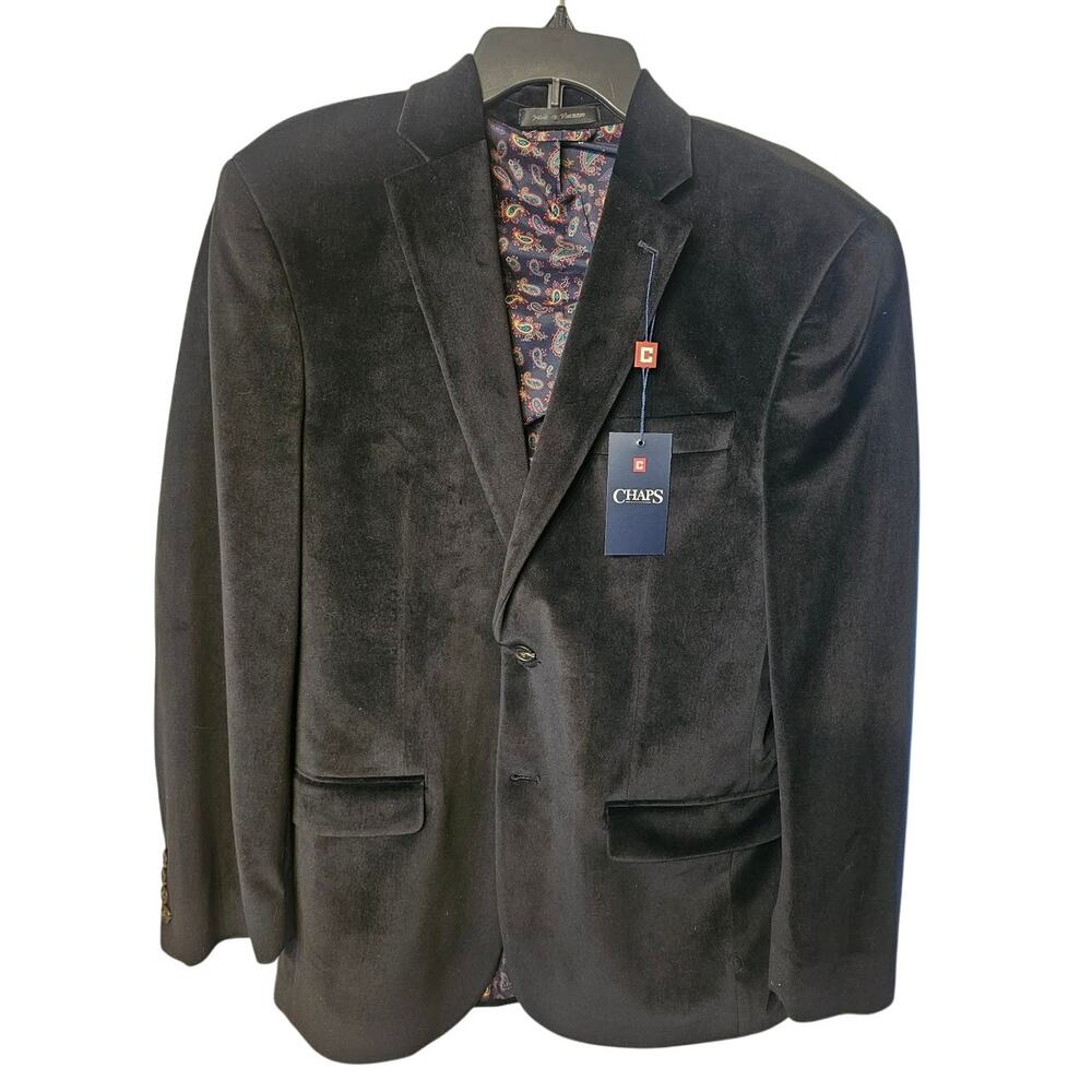 Chaps Black Velvet Sport Blazer Jacket Paisley Lining NWT, 38R